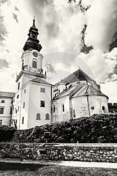 Ancient castle in Nitra, Slovak republic, black and white