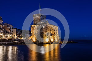 The ancient castle on the sea by night, Rapallo, Genoa Genova, Italy