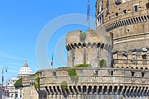 Ancient castle with tower and Saint Paul's Cathedral in perspect photo