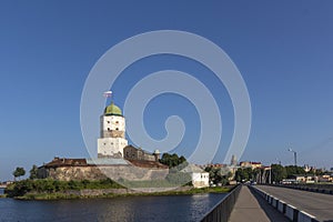 Ancient castle in Vyborg, Russia. View from bridge