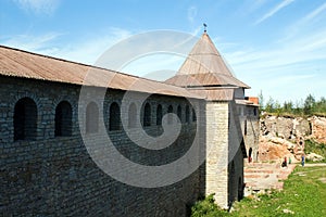 Ancient castle wall at sunny day