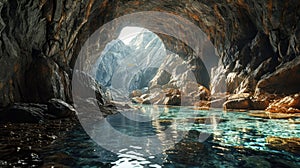 An ancient cave with clear water