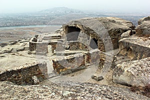 Ancient cave pagan city Uplistsihe, Georgia at wintertime