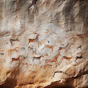 Ancient cave paintings decorate the walls