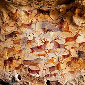 Ancient cave paintings decorate the walls