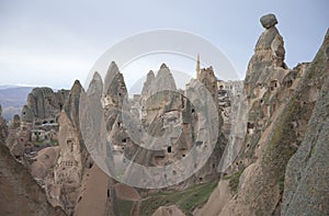 Ancient cave town at the foot of the uÃÂ§hisar castle. Cappadocia