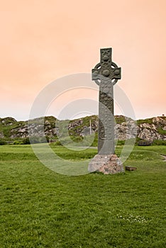 Ancient Celtic cross, Christian high cross at Iona Abbey, Scotland