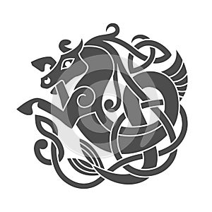 Ancient celtic mythological symbol of sea horse.