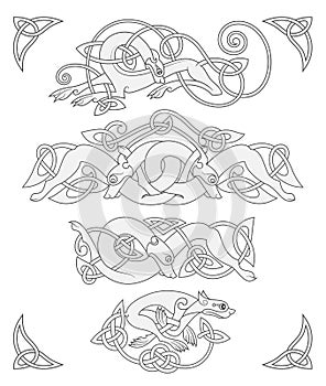 Ancient celtic mythological symbol of wolf, dog, beast