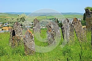 The ancient cemetery near the mausoleum of Yeddi Gumbez. Shamakhi city. Azerbaijan