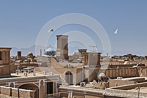 Ancient center of Yazd town in Iran, mud brick architecture.