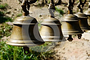 Ancient ceremonial bells in hindu temple,Kathmandu,Nepal,Asia