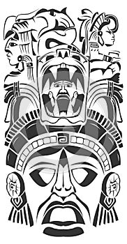 Ancient ceremony mask - Mayan - Aztec - vector
