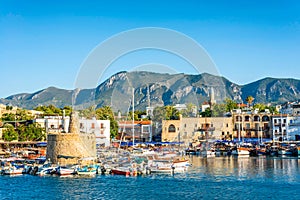 Ancient chain tower in Kyrenia Harbour. Cyprus