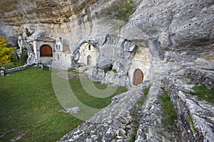 Ancient chapel in a cave. Ojos de Guarena. Burgos. Spain photo