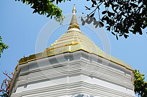 Ancient chedi or antique old stupa for thai people travelers travel visit and respect praying blessing wish holy mystery of Wat