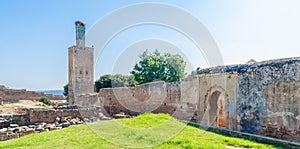 Ancient Chellah Necropolis ruins with mosque and mausoleum in Morocco`s capital Rabat, Morocco, North Africa