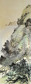 Ancient China Li Xiongcai Lingnan Chinese Brush Painting Drawing Landscape Sketch Nature Mountain Antique Watercolor Scenic Art