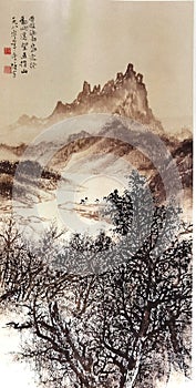 Ancient China Li Xiongcai Lingnan Chinese Brush Painting Drawing Landscape Sketch Nature Mountain Antique Watercolor Scenic Art