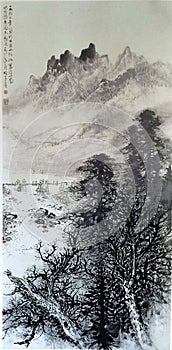 Ancient China Li Xiongcai Lingnan Chinese Brush Painting Drawing Landscape Sketch Nature Mountain Antique Watercolor Scenic Art