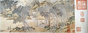 Ancient China Ming Dynasty Wen Zhengming Chinese Brush Drawing Antique Landscape Sketch Nature Mountain Water Scenic Painting