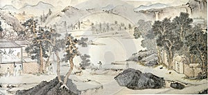 Ancient China Ming Dynasty Wen Zhengming Chinese Brush Drawing Antique Landscape Sketch Nature Mountain Water Scenic Painting