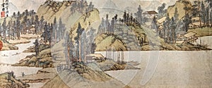 Ancient China Ming Dynasty Wen Zhengming Chinese Brush Drawing Antique Landscape Sketch Nature Mountain Water Scenic Painting