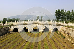 Ancient China stone bridge landscape architecture in the Eastern Tombs of the Qing Dynasty, China