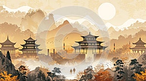 Ancient Chinese Architecture in Confucianism Illustration photo
