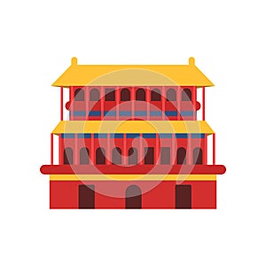 Ancient chinese architecture. Icon of Pagoda temple. Culture symbol of China. Buddhist house in red color with yellow