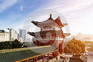 Ancient Chinese architecture under the blue sky
