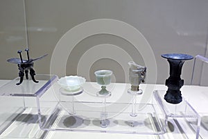 Ancient chinese jade and bronze wine set, adobe rgb