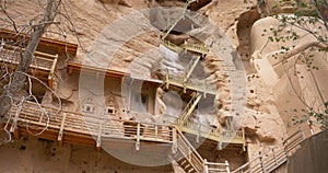 Ancient Chinese Buddha Statue at Bingling Cave Temple in Gansu China. UNESCO World heritage site