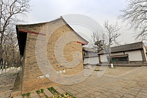Ancient chinese cottage in the famous jianfusi temple in winter, adobe rgb
