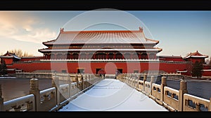 Ancient Chinese Forbidden City Fall Winter Time Historic Landmark