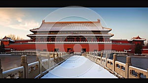 Ancient Chinese Forbidden City Fall Winter Time Historic Landmark