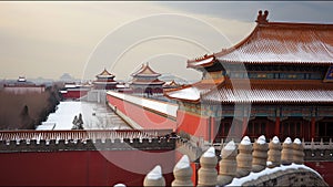 Ancient Chinese Forbidden City Fall Winter Time Historic Landmark