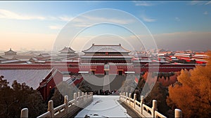 Ancient Chinese Forbidden City Fall Winter Time Historic Landmark