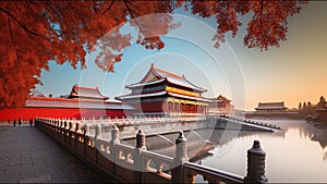 Ancient Chinese Forbidden City Fall Winter Time Historic Landmark