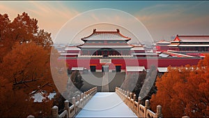 Ancient Chinese Forbidden City Fall Winter Time Historic Landmark