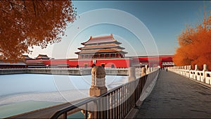 Ancient Chinese Forbidden City Fall Winter Time Historic Landmark