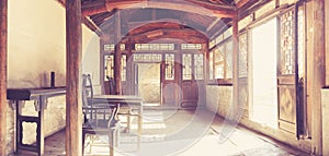 Ancient Chinese house Interior with Antique furniture Old Traditional style Architecture