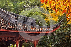 Ancient Chinese House Roof West Lake Hangzhou China