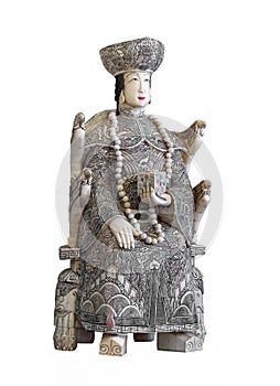 Ancient Chinese ivory statue isolated.