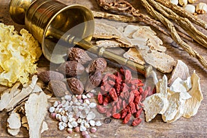 Ancient Chinese medicine with different herbal ingredients