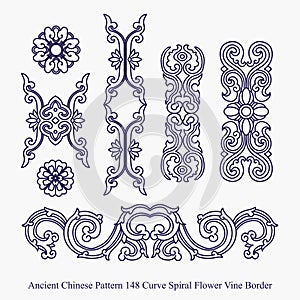 Ancient Chinese Pattern of Curve Spiral Flower Vine Border