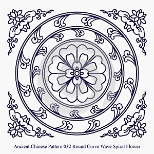 Ancient Chinese Pattern of Round Curve Wave Spiral Flower