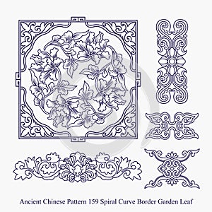 Ancient Chinese Pattern of Spiral Curve Border Garden Leaf