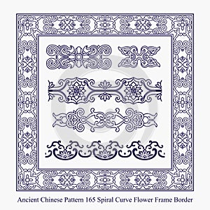Ancient Chinese Pattern of Spiral Curve Flower Frame Border