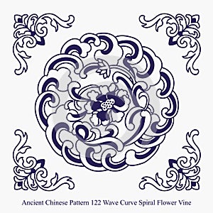 Ancient Chinese Pattern of Wave Curve Spiral Flower Vine